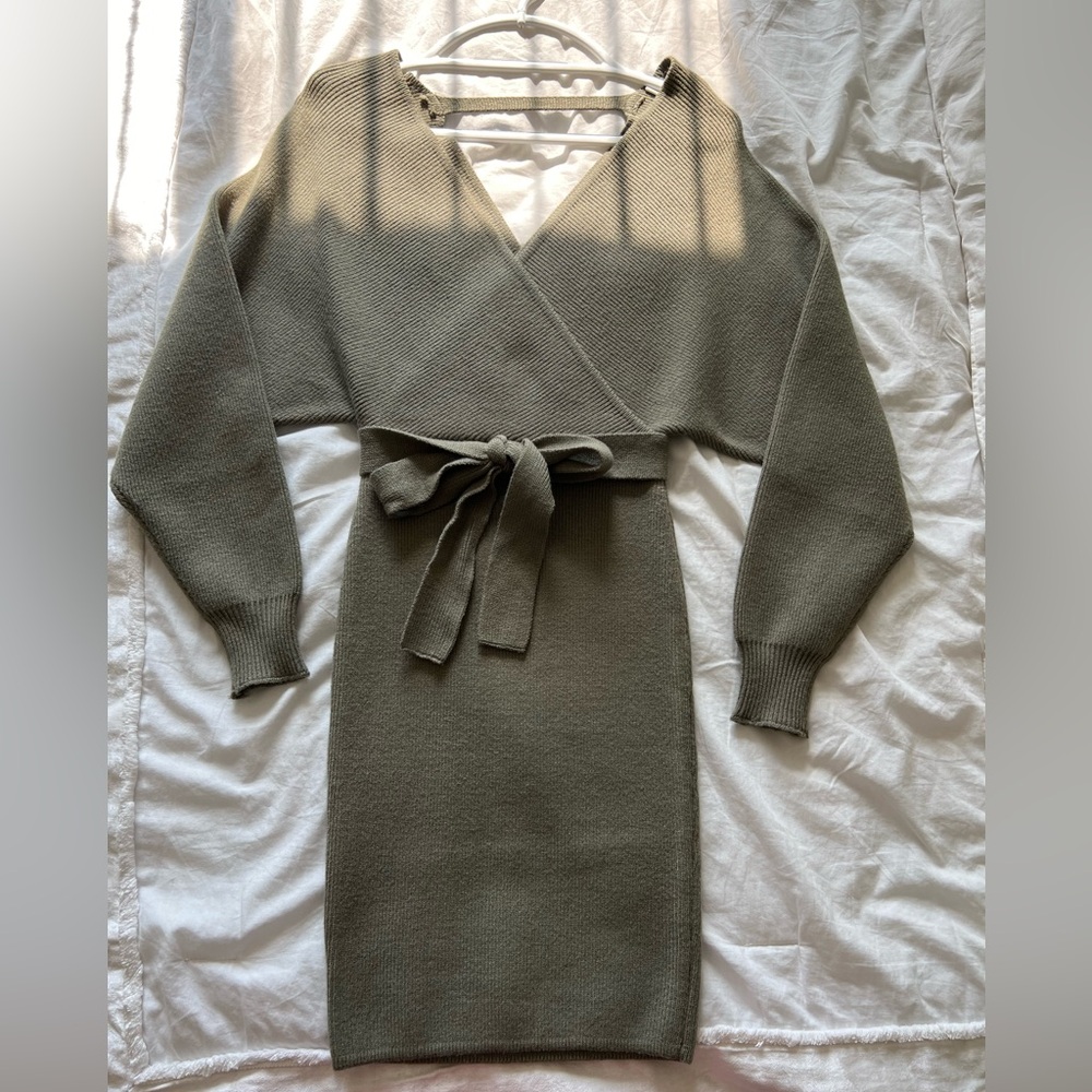 Olive green mini sweater dress